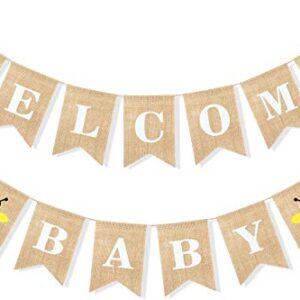 Uniwish Welcome Baby Banner Bee Theme Baby Shower Decorations Rustic Burlap Bunting Boy Girl Gender Reveal Party Supplies