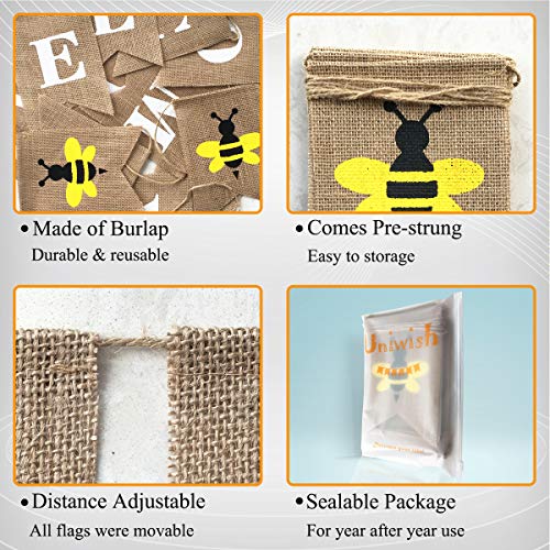 Uniwish Welcome Baby Banner Bee Theme Baby Shower Decorations Rustic Burlap Bunting Boy Girl Gender Reveal Party Supplies