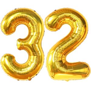 giant, gold 32 balloon numbers – 40 inch | cheers to 32 birthday decorations for women | gold number 32 balloons, 32 birthday decorations for men | metallic gold 32 number balloons, birthday party men
