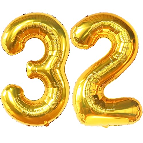 Giant, Gold 32 Balloon Numbers - 40 Inch | Cheers to 32 Birthday Decorations for Women | Gold Number 32 Balloons, 32 Birthday Decorations for Men | Metallic Gold 32 Number Balloons, Birthday Party Men