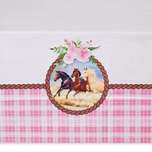 BLUE PANDA 3 Pack Horse Plastic Table Covers, Cowgirl Birthday Party Supplies for Girls (54 x 108 in)