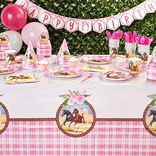 BLUE PANDA 3 Pack Horse Plastic Table Covers, Cowgirl Birthday Party Supplies for Girls (54 x 108 in)