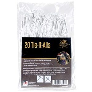 holiday joy – 20 clear tie-it-all decoration hangers – secures garlands, lights, decorations on railings, fences, lamp posts