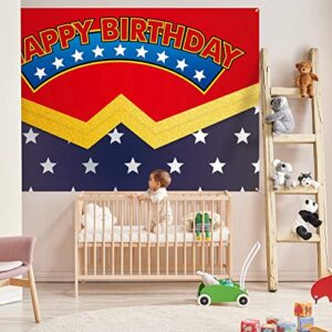 Superhero Birthday Backdrop Banner Red Happy Birthday Theme Party Decorations Super Hero Photography Background Supplies for Woman Girl