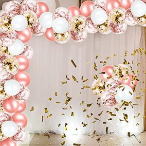 Nobledecor White Rose Gold Confetti Balloons Kit, 60 Pcs 12 inch Metallic Rose Gold Balloons Chrome Latex Confetti Birthday Party Balloons for Birthday Wedding Party Supplies Arch Decoration Baby Shower Graduation Festival Party