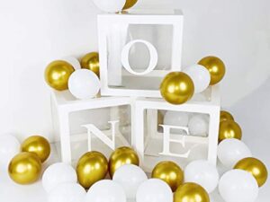 first birthday decorations for boy girls– one balloon boxes with 30 pcs metal gold balloon, white balloon for baby party decorations