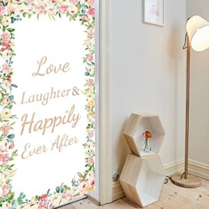 Joyiou Love Laughter Happily Ever After Backdrop Door Banner Decorations, Wedding Engagement Party Gift Sign Supplies, Bridal Shower Door Cover Photo Booth Props Décor