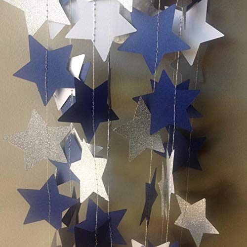 Navy Blue Glitter Silver Birthday Party Decorations Outer Space Decorations 2pcs Navy Blue Glitter Silver Paper Star Garlands Star String for Baby Shower Decorations