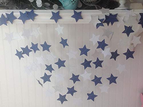 Navy Blue Glitter Silver Birthday Party Decorations Outer Space Decorations 2pcs Navy Blue Glitter Silver Paper Star Garlands Star String for Baby Shower Decorations