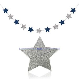 Navy Blue Glitter Silver Birthday Party Decorations Outer Space Decorations 2pcs Navy Blue Glitter Silver Paper Star Garlands Star String for Baby Shower Decorations