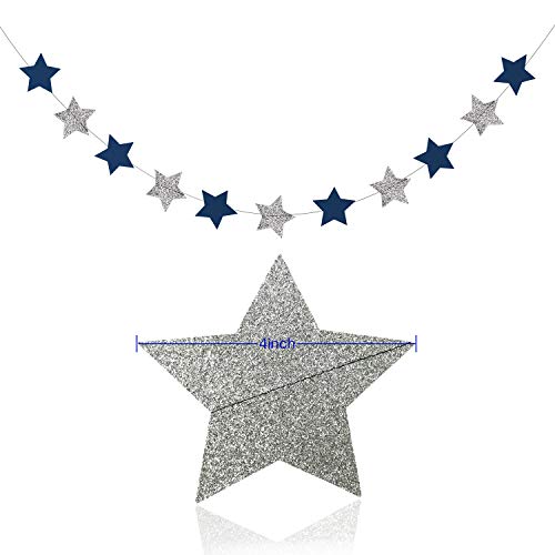 Navy Blue Glitter Silver Birthday Party Decorations Outer Space Decorations 2pcs Navy Blue Glitter Silver Paper Star Garlands Star String for Baby Shower Decorations