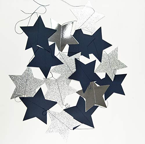 Navy Blue Glitter Silver Birthday Party Decorations Outer Space Decorations 2pcs Navy Blue Glitter Silver Paper Star Garlands Star String for Baby Shower Decorations