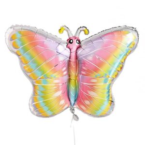 xo, fetti rainbow butterfly foil balloon – 35″, 1 pc | pastel garden birthday party decorations, kids picnic party, bridal shower, baby shower, bachelorette, fun photo booth