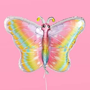 xo, Fetti Rainbow Butterfly Foil Balloon - 35", 1 pc | Pastel Garden Birthday Party Decorations, Kids Picnic Party, Bridal Shower, Baby Shower, Bachelorette, Fun Photo Booth