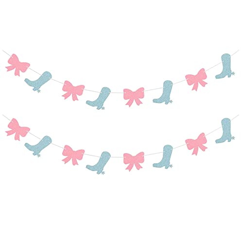 2 Strands Boots or Bows Gender Reveal Banner Paper Garland Dessert Bar Bunting Boy or Girl Party Backdrops Decorations - Blue and Pink