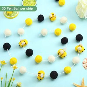 Bees pom Garland Christmas Felt Ball Bees Party Birthday Banner Decorations Bumble Hanging Garland Banner Bee Shaped Decoration for Baby Shower Party Classroom Home Decoration (4 Pieces)