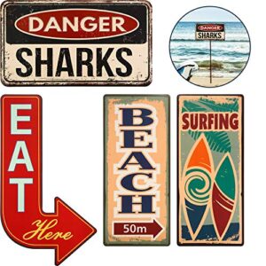 8 pieces beach themed party decoration beach sign cutouts summer theme sign retro beach signs for adults boys girls birthday party, ocean shark theme party supplies