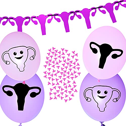 ROFLmart Uterus Party Bundle Banner Confetti And Balloon Decorations For Hysterectomy Party