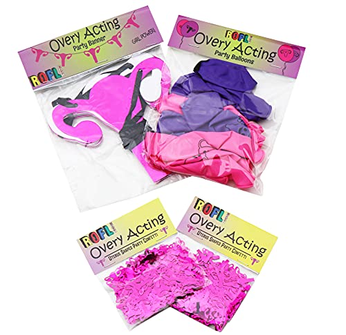 ROFLmart Uterus Party Bundle Banner Confetti And Balloon Decorations For Hysterectomy Party