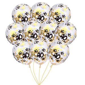 MeySimoon 40th Birthday Decorations 15pcs Clear Balloons with Gold Confetti Filled Printed 40 Latex Balloon for Happy 40 Year Old Birthday Party Favor (40th Confetti)