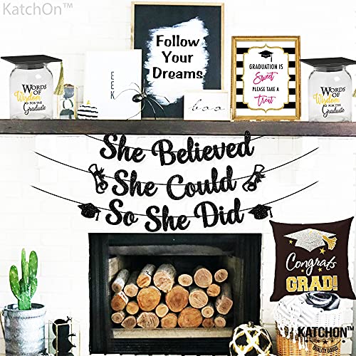 Glitter, She Believed She Could So She Did Banner - Large 10 Feet, No DIY | Graduation Banner Black Graduation Party Decorations 2023 | Graduation Garland, Class of 2023 Graduation Decorations for Her