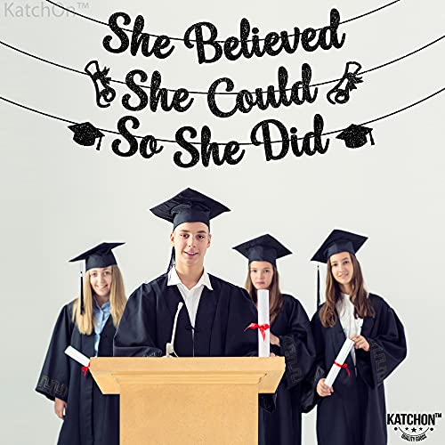 Glitter, She Believed She Could So She Did Banner - Large 10 Feet, No DIY | Graduation Banner Black Graduation Party Decorations 2023 | Graduation Garland, Class of 2023 Graduation Decorations for Her