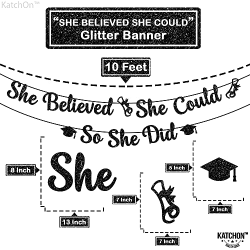 Glitter, She Believed She Could So She Did Banner - Large 10 Feet, No DIY | Graduation Banner Black Graduation Party Decorations 2023 | Graduation Garland, Class of 2023 Graduation Decorations for Her