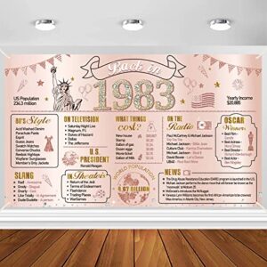 large 40th birthday banner backdrop decoration for women, rose gold back in 1983 happy 40th birthday background sign party supplies, pink happy 40 years old birthday photo props for indoor outdoor