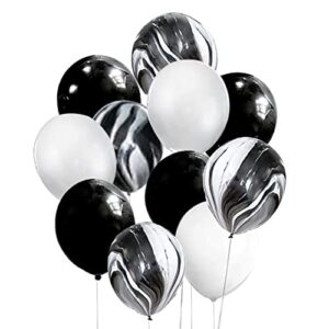 mayen 50 pcs 12 inches black and white balloons set, black agate marble balloons, tie dye swirl balloons, birthday party decorations, black and white party supplies balloon garland arch kit