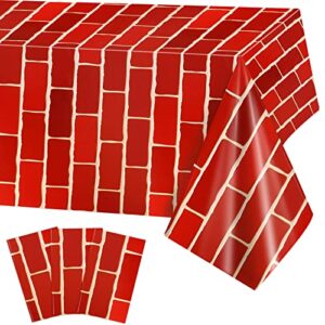 phogary 3 red brick tablecloth, stone wall backdrop xmas decorations, disposable plastic rectangular table covers, photo brick decal background for winter halloween christmas party