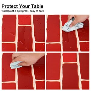 PHOGARY 3 Red Brick Tablecloth, Stone Wall Backdrop Xmas Decorations, Disposable Plastic Rectangular Table Covers, Photo Brick Decal Background for Winter Halloween Christmas Party