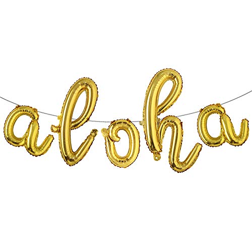 16inch Lowercase Gold Silver Rose Gold Aloha Foil Balloon Hawaiian Wedding Decoration Hawaii Summer Party Beach Party Supplies (L Aloha Gold)