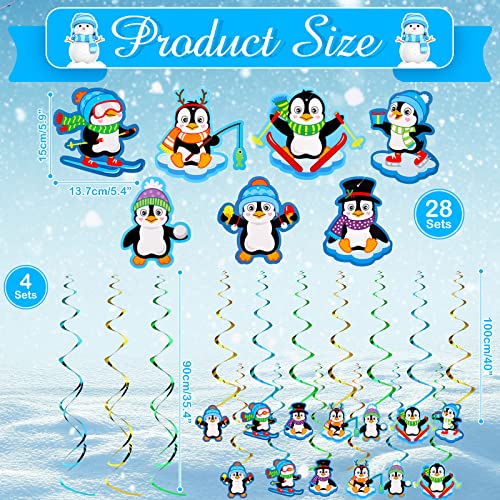 40 Pcs Penguin Hanging Swirl Decorations Penguin Theme Birthday Party Supplies Winter Hanging Ceiling Streamers Gold Blue Green Winter Wonderland New Year Baby Shower Winter Birthday Party Decorations