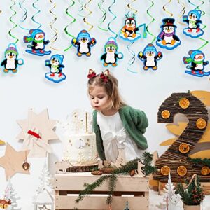 40 Pcs Penguin Hanging Swirl Decorations Penguin Theme Birthday Party Supplies Winter Hanging Ceiling Streamers Gold Blue Green Winter Wonderland New Year Baby Shower Winter Birthday Party Decorations