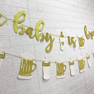 Set of 2 A Baby is Brewing Baby Shower Decorations Banner for Diaper Party Decor Gender Reveal Party Pregnancy Celebration Baby Brewing Sign with Beer Mug & Baby Bottle Design Pre-Strung