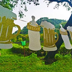 Set of 2 A Baby is Brewing Baby Shower Decorations Banner for Diaper Party Decor Gender Reveal Party Pregnancy Celebration Baby Brewing Sign with Beer Mug & Baby Bottle Design Pre-Strung