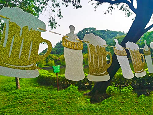 Set of 2 A Baby is Brewing Baby Shower Decorations Banner for Diaper Party Decor Gender Reveal Party Pregnancy Celebration Baby Brewing Sign with Beer Mug & Baby Bottle Design Pre-Strung