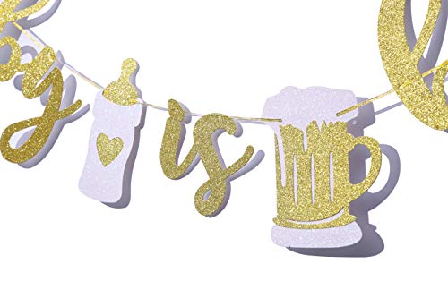 Set of 2 A Baby is Brewing Baby Shower Decorations Banner for Diaper Party Decor Gender Reveal Party Pregnancy Celebration Baby Brewing Sign with Beer Mug & Baby Bottle Design Pre-Strung