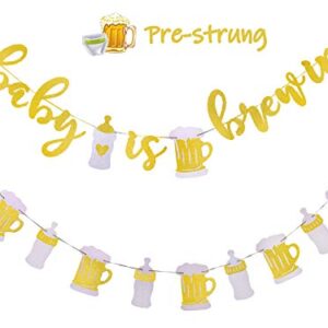 Set of 2 A Baby is Brewing Baby Shower Decorations Banner for Diaper Party Decor Gender Reveal Party Pregnancy Celebration Baby Brewing Sign with Beer Mug & Baby Bottle Design Pre-Strung