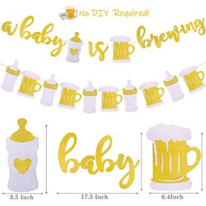 Set of 2 A Baby is Brewing Baby Shower Decorations Banner for Diaper Party Decor Gender Reveal Party Pregnancy Celebration Baby Brewing Sign with Beer Mug & Baby Bottle Design Pre-Strung