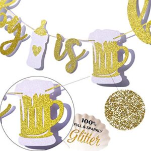 Set of 2 A Baby is Brewing Baby Shower Decorations Banner for Diaper Party Decor Gender Reveal Party Pregnancy Celebration Baby Brewing Sign with Beer Mug & Baby Bottle Design Pre-Strung