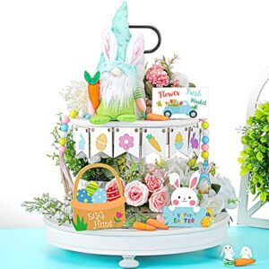 15 pcs easter tiered tray decor easter bunny easter egg easter gnomes plush doll table centerpiece wooden signs farmhouse happy spring decoration for indoor home kitchen decor