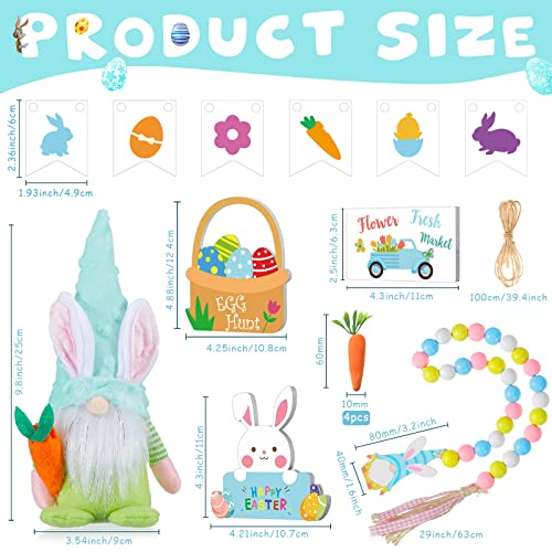 15 Pcs Easter Tiered Tray Decor Easter Bunny Easter Egg Easter Gnomes Plush Doll Table Centerpiece Wooden Signs Farmhouse Happy Spring Decoration for Indoor Home Kitchen Decor