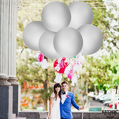 Huge, Metallic White Mylar Balloons - 22 Inch, Pack of 6 | White 4d Balloons | White Foil Balloons Decorations | White Large Balloons for Wedding, Birthday, Engagement, Halloween Party Decorations