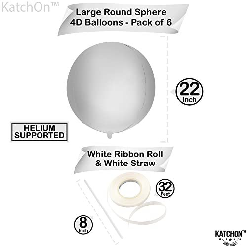 Huge, Metallic White Mylar Balloons - 22 Inch, Pack of 6 | White 4d Balloons | White Foil Balloons Decorations | White Large Balloons for Wedding, Birthday, Engagement, Halloween Party Decorations