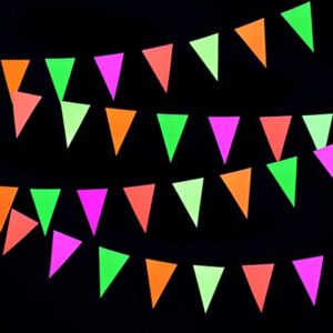 Midnight Glo 78ft Neon Paper Pennant Banner Hanging Decorations for Birthday Party Wedding Decorations Black Light Reactive UV Glow Party (6 Pack)