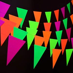 Midnight Glo 78ft Neon Paper Pennant Banner Hanging Decorations for Birthday Party Wedding Decorations Black Light Reactive UV Glow Party (6 Pack)