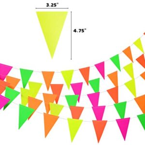 Midnight Glo 78ft Neon Paper Pennant Banner Hanging Decorations for Birthday Party Wedding Decorations Black Light Reactive UV Glow Party (6 Pack)