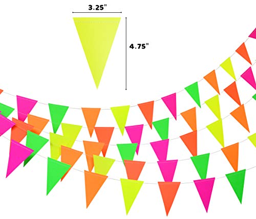 Midnight Glo 78ft Neon Paper Pennant Banner Hanging Decorations for Birthday Party Wedding Decorations Black Light Reactive UV Glow Party (6 Pack)