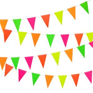 Midnight Glo 78ft Neon Paper Pennant Banner Hanging Decorations for Birthday Party Wedding Decorations Black Light Reactive UV Glow Party (6 Pack)